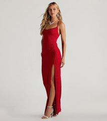 Formal Glitter Cowl Neck Column Dress