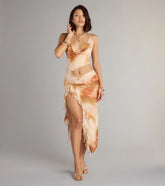 Golden Hour Glow Abstract Print Cutout Mid-length Dress