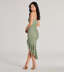 Floral Ruffled Lace Midi Dress