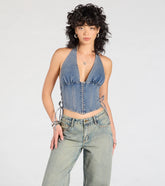 New Classic Halter Lace-Up Denim Corset Top