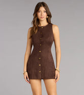Rustic Charm Faux Suede A-Line Mini Dress