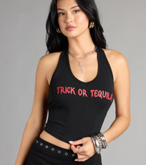 Trick or Drink Halter Crop Top