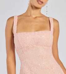 Sequin Beaded Lace A Line Mini Dress