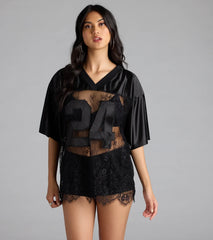 Stylish Lace V Neck Graphic Jersey Sports Top