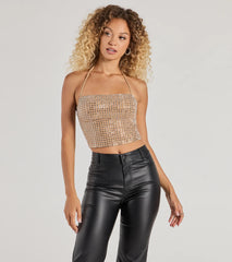 Party Vibe Rhinestone Mesh Crop Top