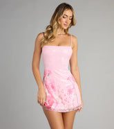 Sequin Cutout Floral Mini Dress