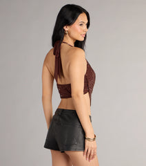 Party Cropped Rhinestone Halter Top