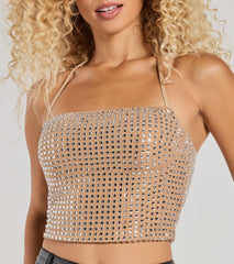Party Vibe Rhinestone Mesh Crop Top