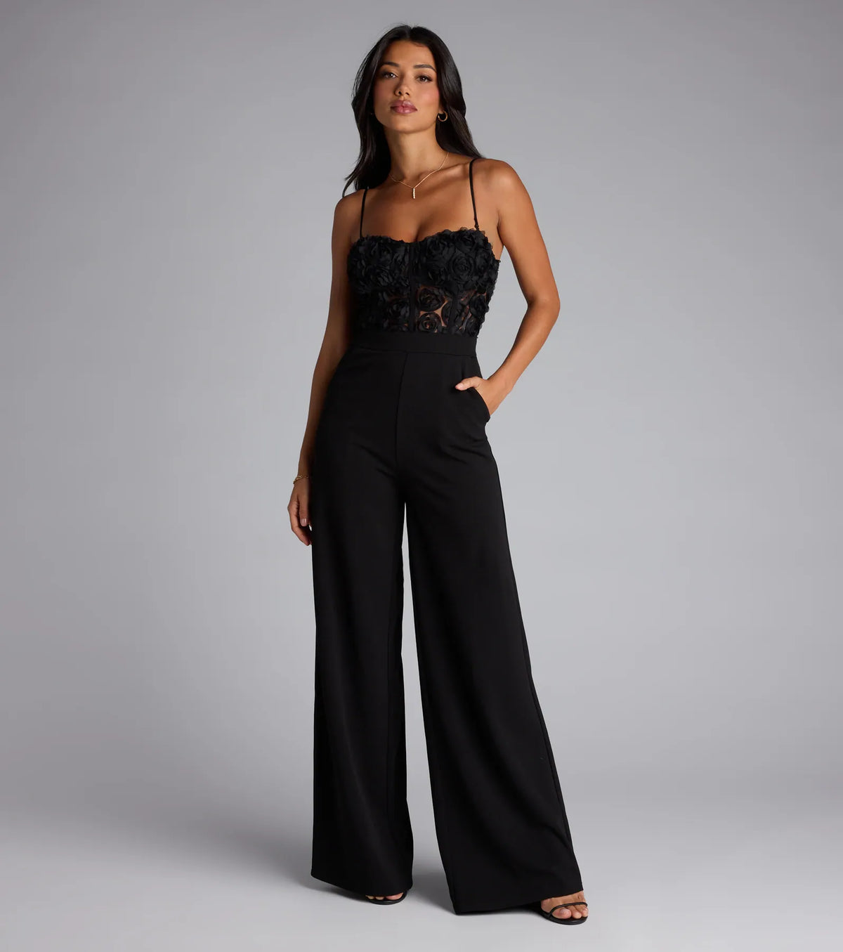 Bare Necessities Floral Applique Corset Jumpsuit