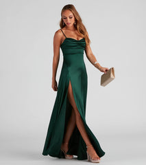 Formal Satin Cowl Neck Dress