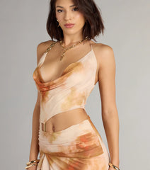 Golden Hour Glow Abstract Print Cutout Mid-length Dress