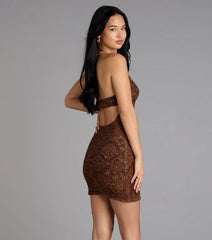 Sequin Bead Halter Mini Dress