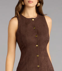 Rustic Charm Faux Suede A-Line Mini Dress
