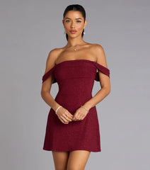 Classic Glitter Knit Off-the-Shoulder Mini Dress
