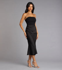 Strapless Satin Midi Dress