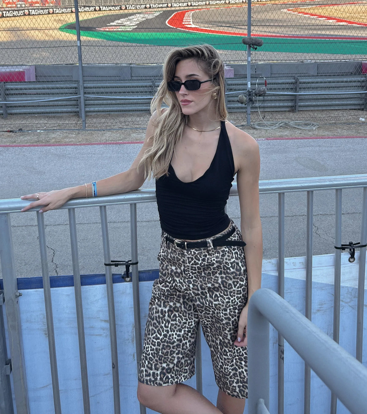 Running Wild Leopard Mid Rise Bermuda Denim Shorts