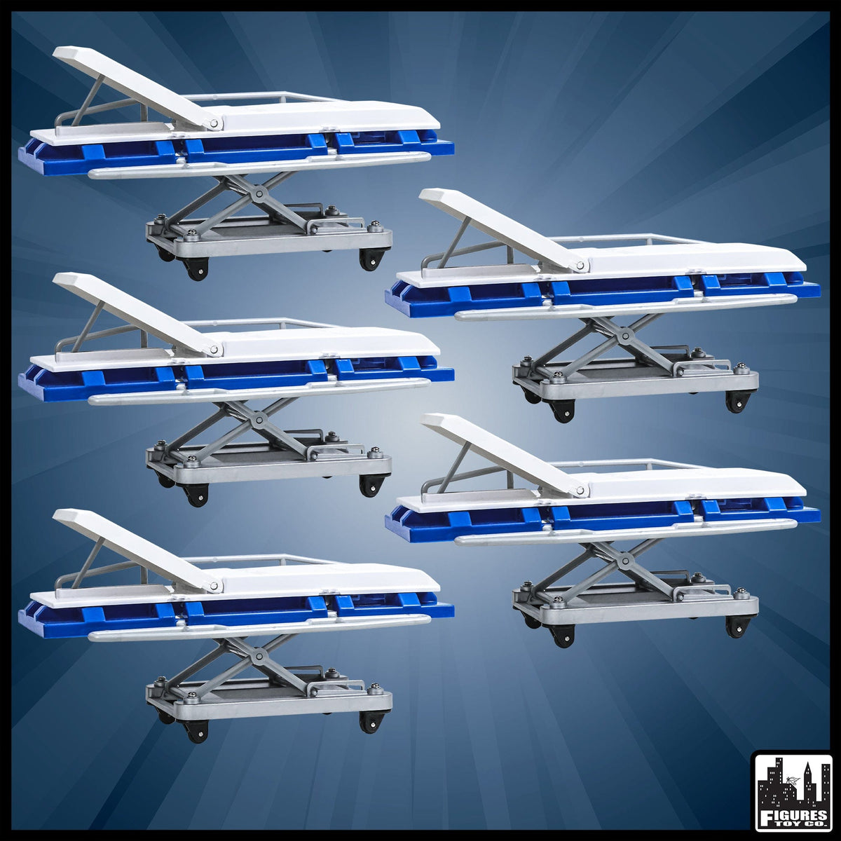Set of 5 Blue and White Deluxe Moving Stretchers for WWE & AEW Wrestling Action Figures